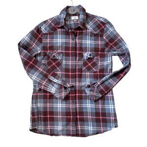 Plaid Flannel Shirt in Brown, Blue, Pink Plaid Women's Size Large